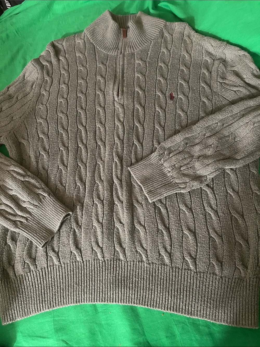 Ralph Lauren Men’s Cable-Knit Quarter-Zip Sweater in Taupe